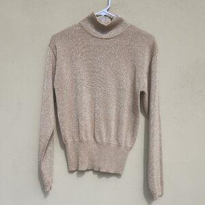 Josephine Chaus Vintage Shimmering Beige Turtleneck Sweater